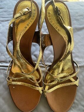 Reaction Kenneth Cole Metallic Gold Strappy High Heel Sandals